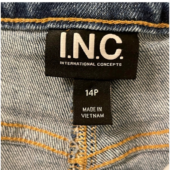 INC Blue Denim Stretch Midi Skirt 14P Boho Western Dark Wash Slit Jean - Picture 8 of 11